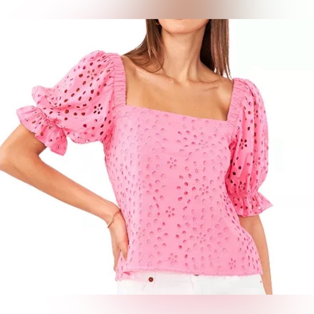 1. State Daylight Dreams Pink Island Bloom Eyelet Puff Sleeve Coquette